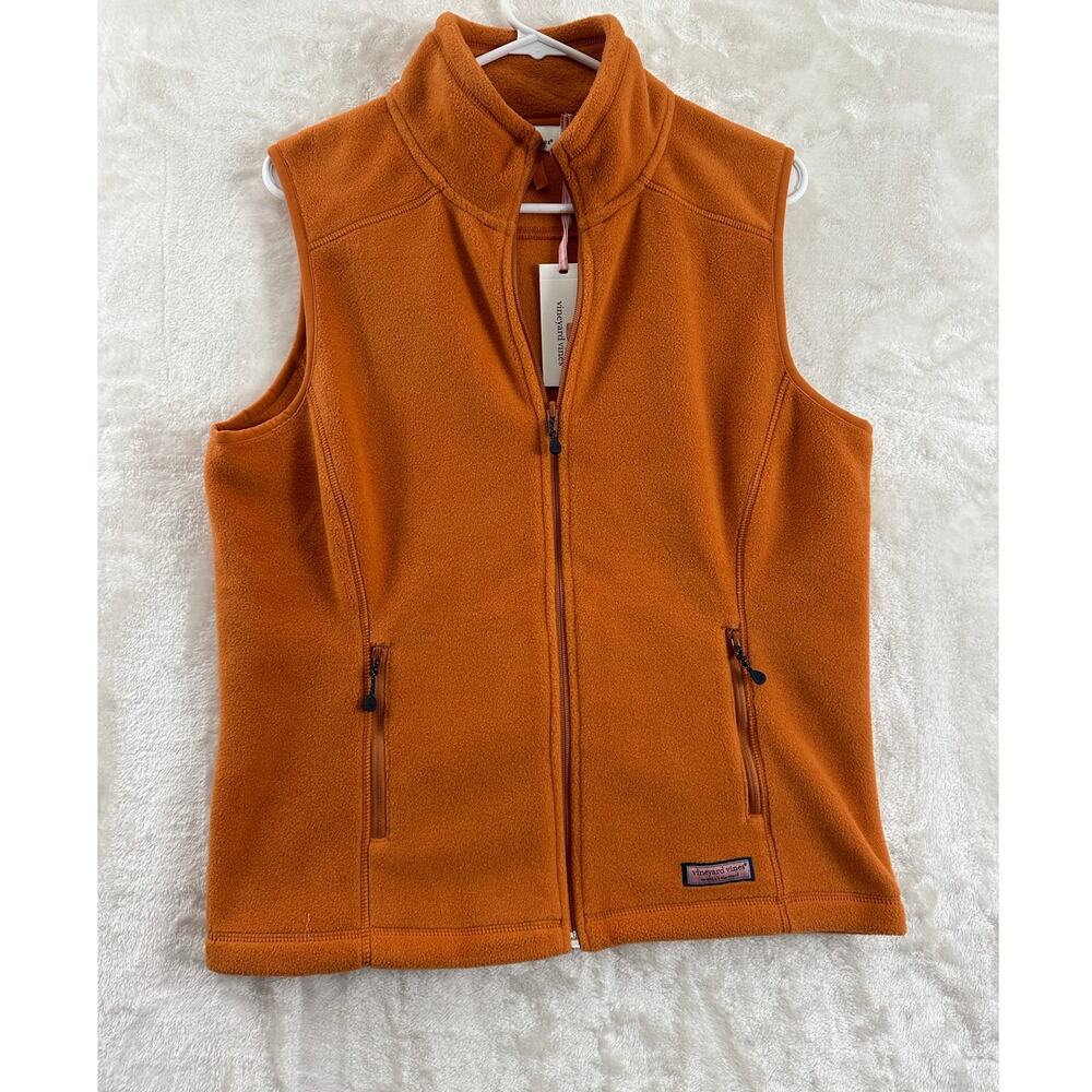NWT Vineyard Vines Westerly Fleece Vest M Orange Zip Earthy